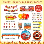 Fire Truck Birthday Party Supplies 155pcs Fire Truck Birthday Party Decorations for Boys Firetruck Birthday Decorations Balloons Plates Napkins Tablecloth, Fire Truck Themed Birthday Party Supplies