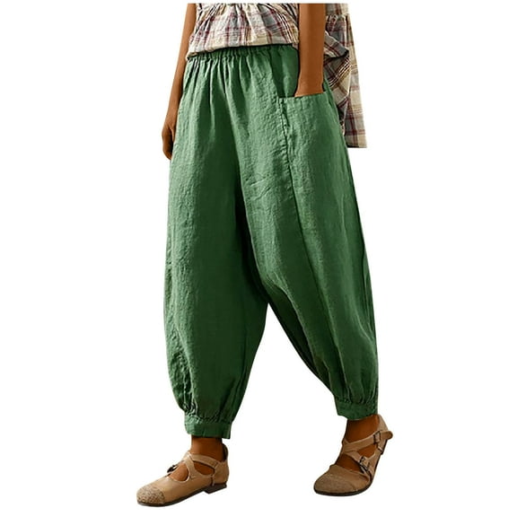 Pants for Women Pants for Women Casual Summer Elastic High Waist Linen Pant Pockets Trouser Pants for Women Casual Summer