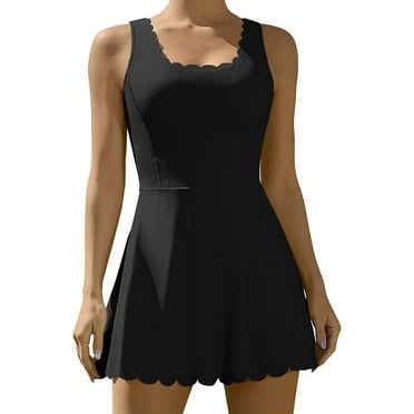 TMOYZQ Women's Workout Tennis Dress With Built-in Bra And Shorts Pockets Sleeveless Crewneck Golf Athletic Mini Dresses
