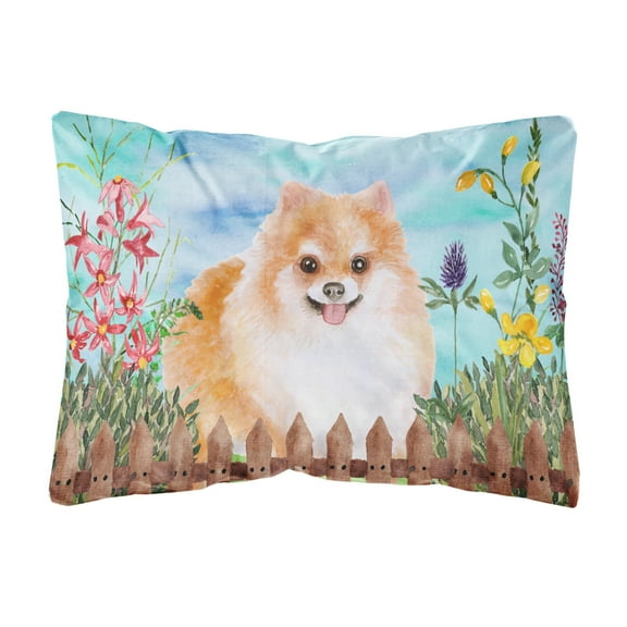 Carolines Treasures CK1278PW1216 Pomeranian 2 Spring Canvas Fabric Decorative Pillow  12H x16W multicolor