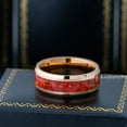 thumbnail image 3 of 8mm Rose Gold Tungsten Wedding Band - Synthetic Fire Opal Inlay Beveled Edge Comfort Fit Tungsten Ring - TN882WAs11.5, 3 of 4