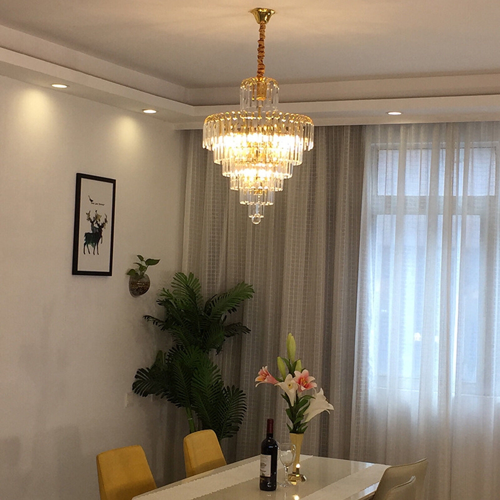Gold Crystal LED K9 Ceiling Light Lamp Living Room Pendant Chandelier 40W