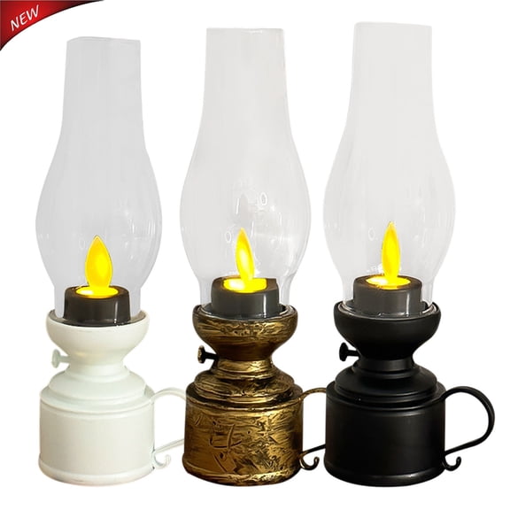 Qocolcyl Vintage Flameless Table Lamp LED Kerosene Lamp Nightstand Oil Lamp Battery Operated Retro Candle Lantern for Bedroom Living Room Christmas Decor White