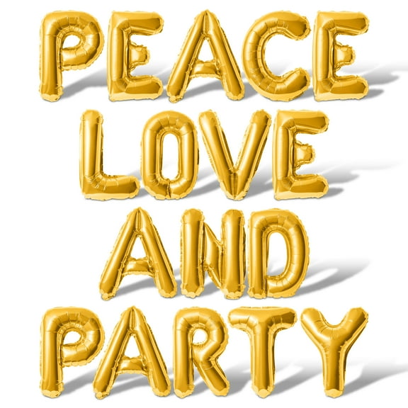 Letter Balloons - PEACE LOVE AND PARTY 16" Inch Alphabet Letters Foil Mylar Balloon Birthday Party Banner (Gold)