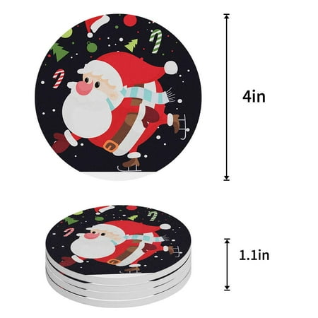 

FMSHPON Merry Christmas Santa Claus Set of 8 Round Coaster for Drinks Absorbent Ceramic Stone Coasters Cup Mat with Cork Base for Home Kitchen Room Coffee Table Bar Decor