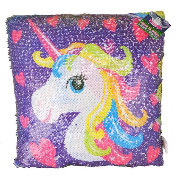 RAINBOW I HEART UNICORNS FLIP SEQUIN PILLOW