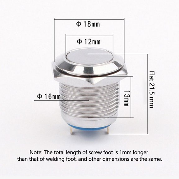 12V 16Mm Metal Waterproof Push Button Momentary On Off Switch Start Brass YIWEI