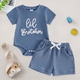 thumbnail image 2 of Xudanell Newborn Boy Outfits 2 Piece Baby Boy Summer Outfits Letter Embroidery Infant Romper Shorts Clothes Blue 6-12 Months, 2 of 8
