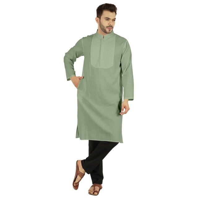 Atasi Indian Solid Kurta Pajama Set For MensMandarin Collar Casual Long-Wear Kurta