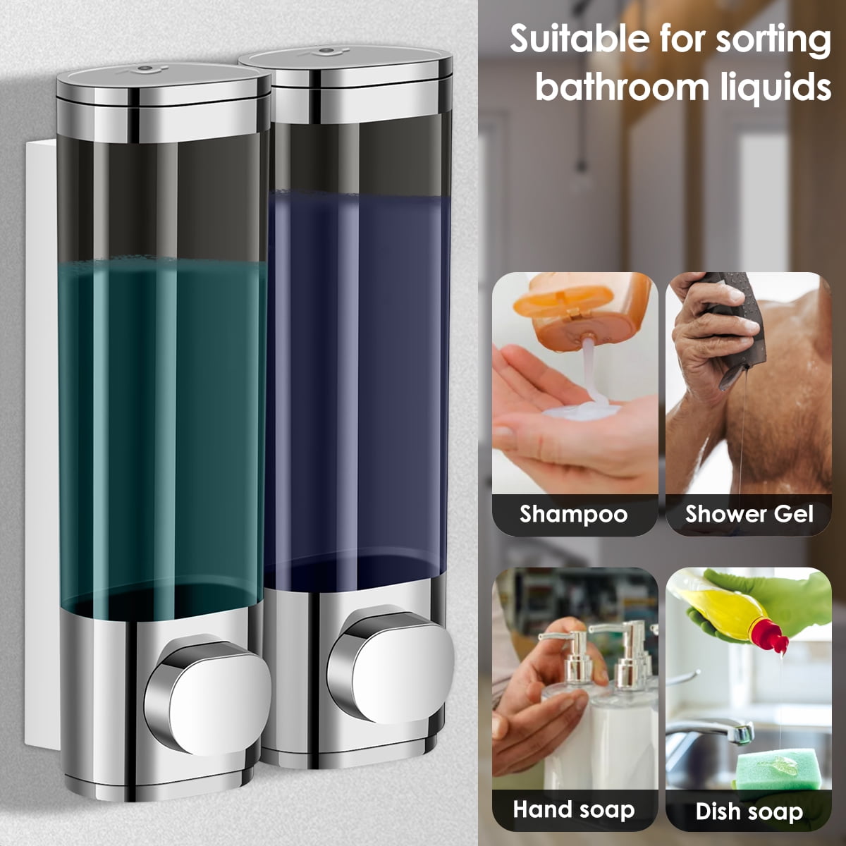 Duety Shampoo Dispenser Kit,2 Chamber Wall Mounted Shampoo and