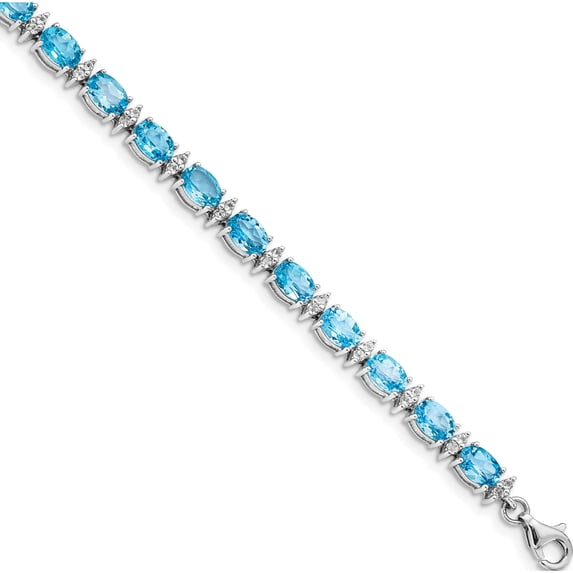 Sterling Silver Rhodium-Plated Sky Bt & White Topaz Bracelet (7 X 4) Made In India qx816bt