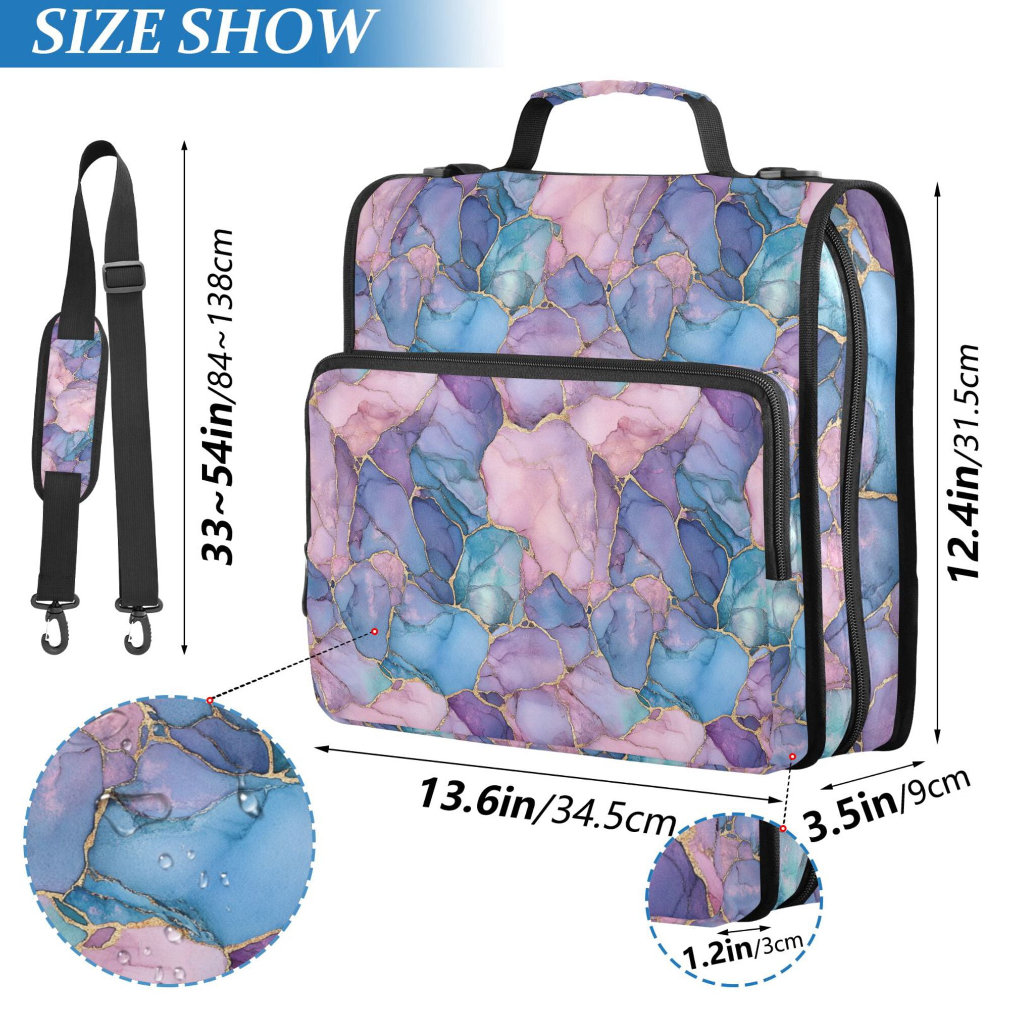 FORMRS Zipper Binder with Shoulder Strap 2-inch Ring 500 Sheet Capacity File Bag, Pink Marble Pattern