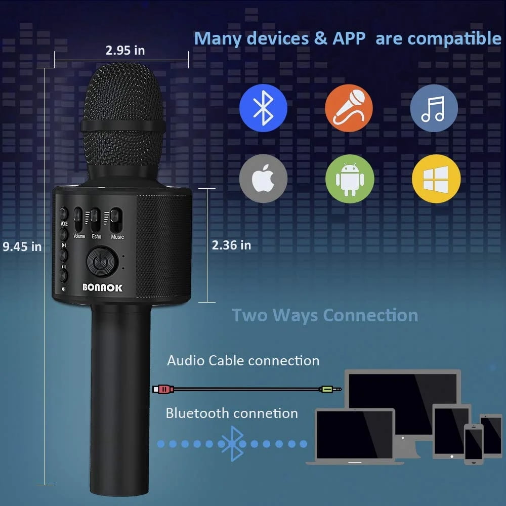 BONAOK Wireless Bluetooth Karaoke Microphone, Built-in Speakers, Home Fun for Parties, Singing Gifts for Kids Audlts