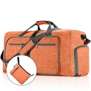 65L Travel Duffle Bag for Men, Large Foldable Duffel Bag for Travel with Shoe Compartment, 24" Overnight Weekender Bag Gym Bags for Men Women Waterproof & Tear Resistant (Orange)