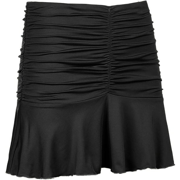 ForestYashe Women Ruched Ruffle Skirt Solid Stretch Pleated Sexy Mini