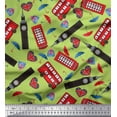 thumbnail image 1 of Soimoi Moss Georgette Fabric Bus,Telephone Booth & London Clock Tower Architectural Print Fabric by The Yard 42 Inch Wide, 1 of 3