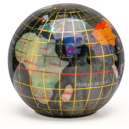 KALIFANO 3" Gemstone Globe Paperweight with Black Opalite Ocean