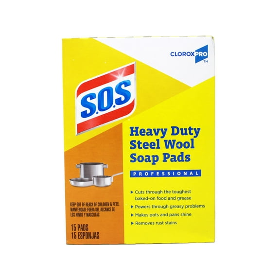 CloroxPro S.O.S Steel Wool Soap Pads, 15 Ct., Pack of 12 (Pack May Vary)