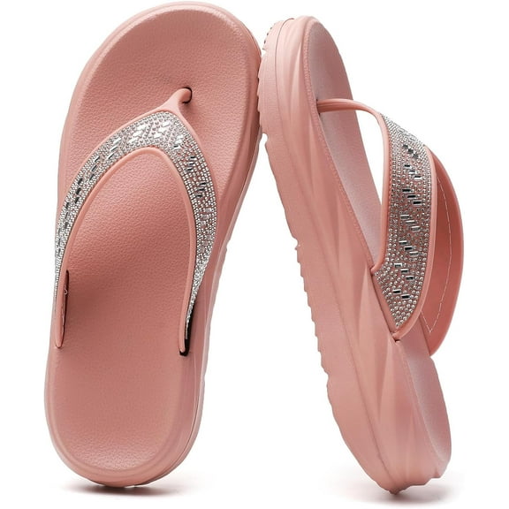 Women's Platform Flip Flops with Rhinestone: Comfortable Fashion - Summer Beach Thong Sandals