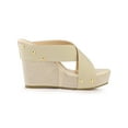 thumbnail image 3 of BLISSFUL STEP Women's Shoes Wedge Open Toe Crisscross Straps Linen Platform Sandals Beige 9, 3 of 7