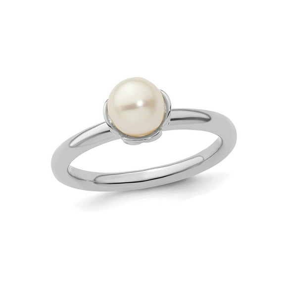 Gem & Harmony White Freshwater Cultured Pearl (6.5mm) Ring in Sterling Silver for Women