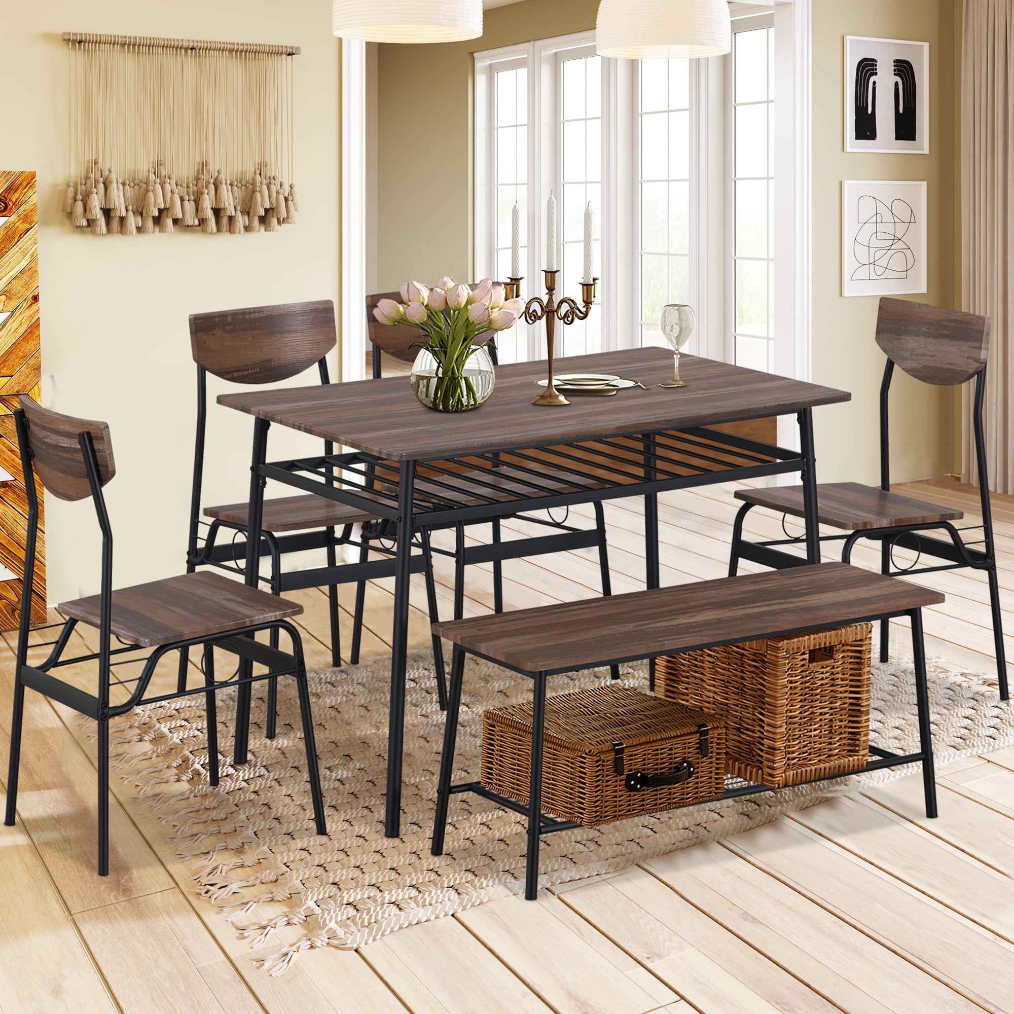 uhomepro Dining Table Set for 6, 6 Piece Kitchen Table Set with 4