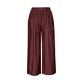 thumbnail image 5 of Women's Classic Loose Fit Wide Leg Culottes Trendy Elastic Waist Side Pocket Casual Summer Cropped Trousers Wine M, 5 of 9