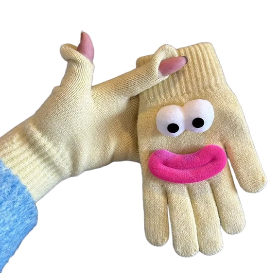 Jesscasday Cartoon Sausage Mouth Crochet Gloves with Screentouch Finger Outdoor Girl Gloves