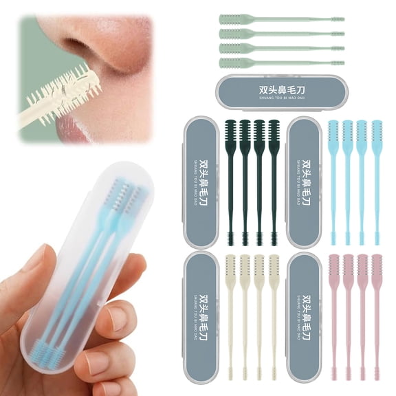 2-in-1 Nose Trimmer 4 Pack – Double-Edged Stainless Steel Nose & Ear Grooming Tool with 360° Rotation,Manual Unisex Nose Removal,Soft Cleaning Brush,Travel-Friendly