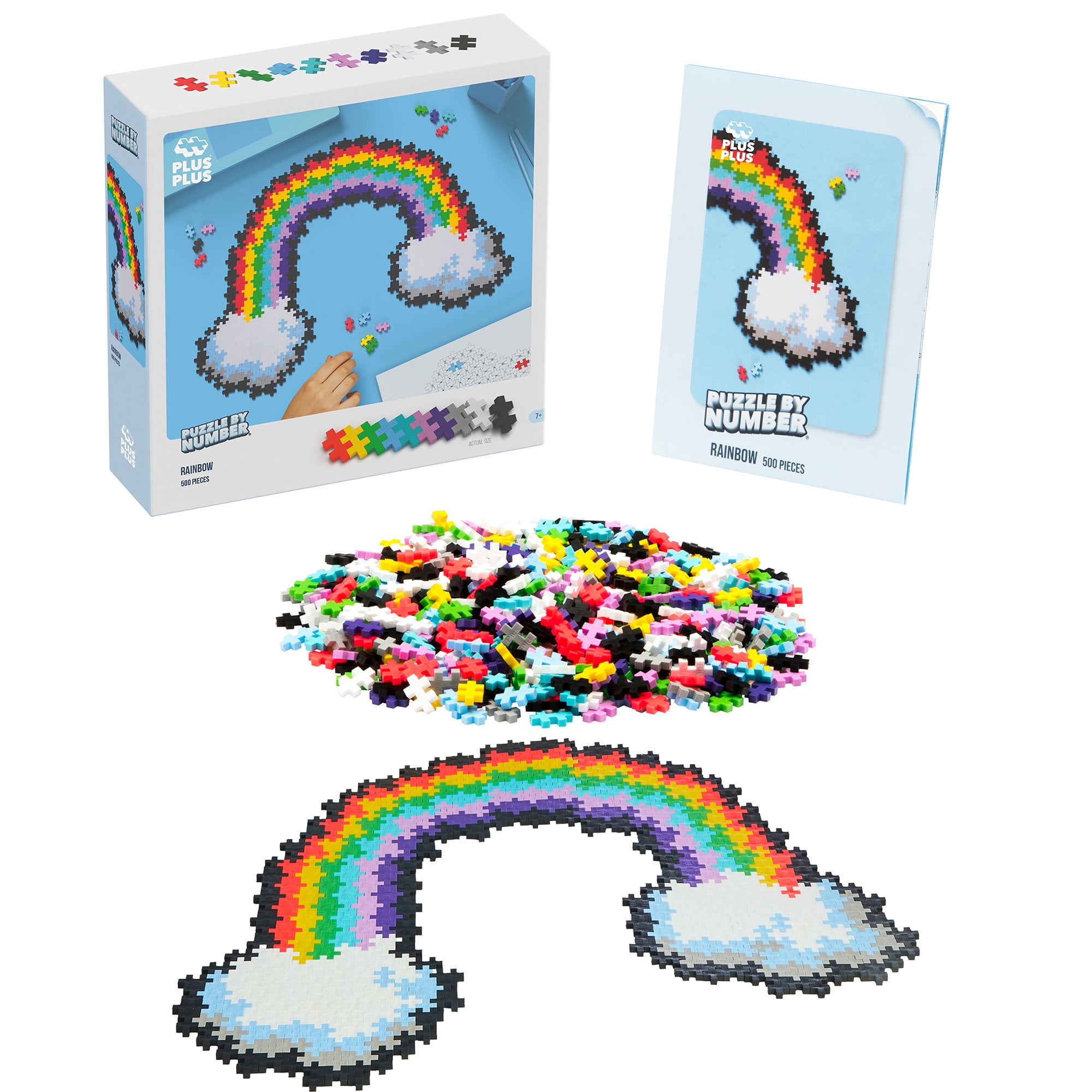 Plus-Plus: Puzzle by Number - Rainbow - 500 Piece - Color To Number Matching, Interlocking Mini Blocks, Construction Building STEM Toy, Kids Ages 5+