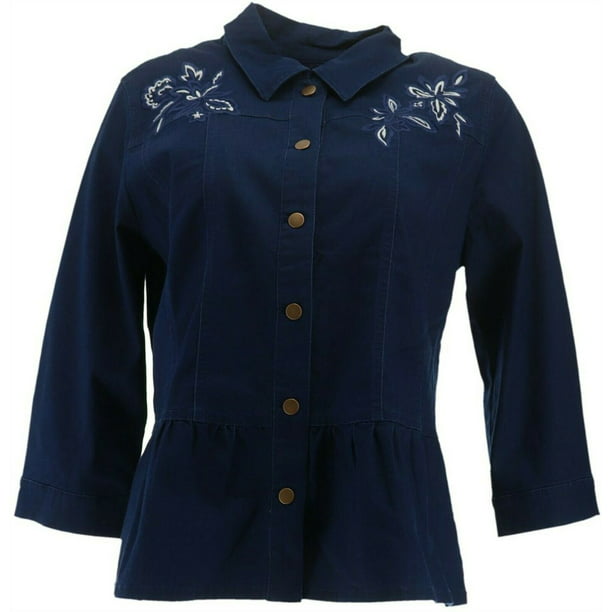 Joan Rivers - Joan Rivers 3/4 Slv Embroidered Denim Jacket Women's ...