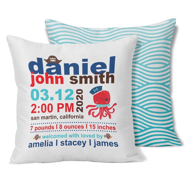 Printtoo Personalized Birth Announcement PillowWith Insert-Custom BirthStats Baby Boy/Girl Gift Nursery Dcor-18x18 Inches