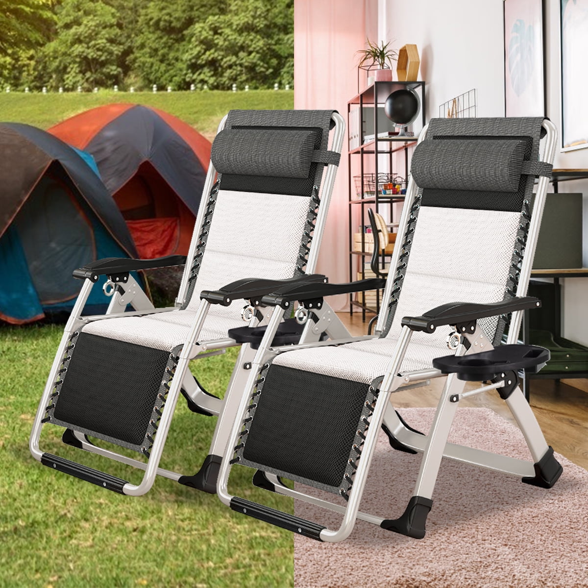 ABORON Zero Gravity Chairs Set of 2, Folding Recliner Lounge Chair