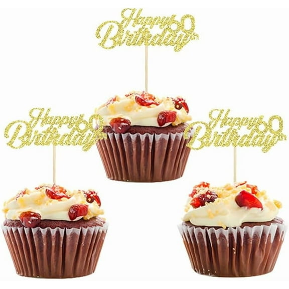 12pcs Gold Glitter Happy 60th Birthday Cupcake Toppers Cheers to 60 years Birthday Picks Happy 60th Wedding Anniversary Party Cake Decorations Supplies
