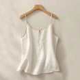 thumbnail image 1 of Puntoco Tops de cuello cuadrado para mujer, moda informal de verano, cómodos, holgados, cuello redondo, sin mangas y top de lino, 1 of 5
