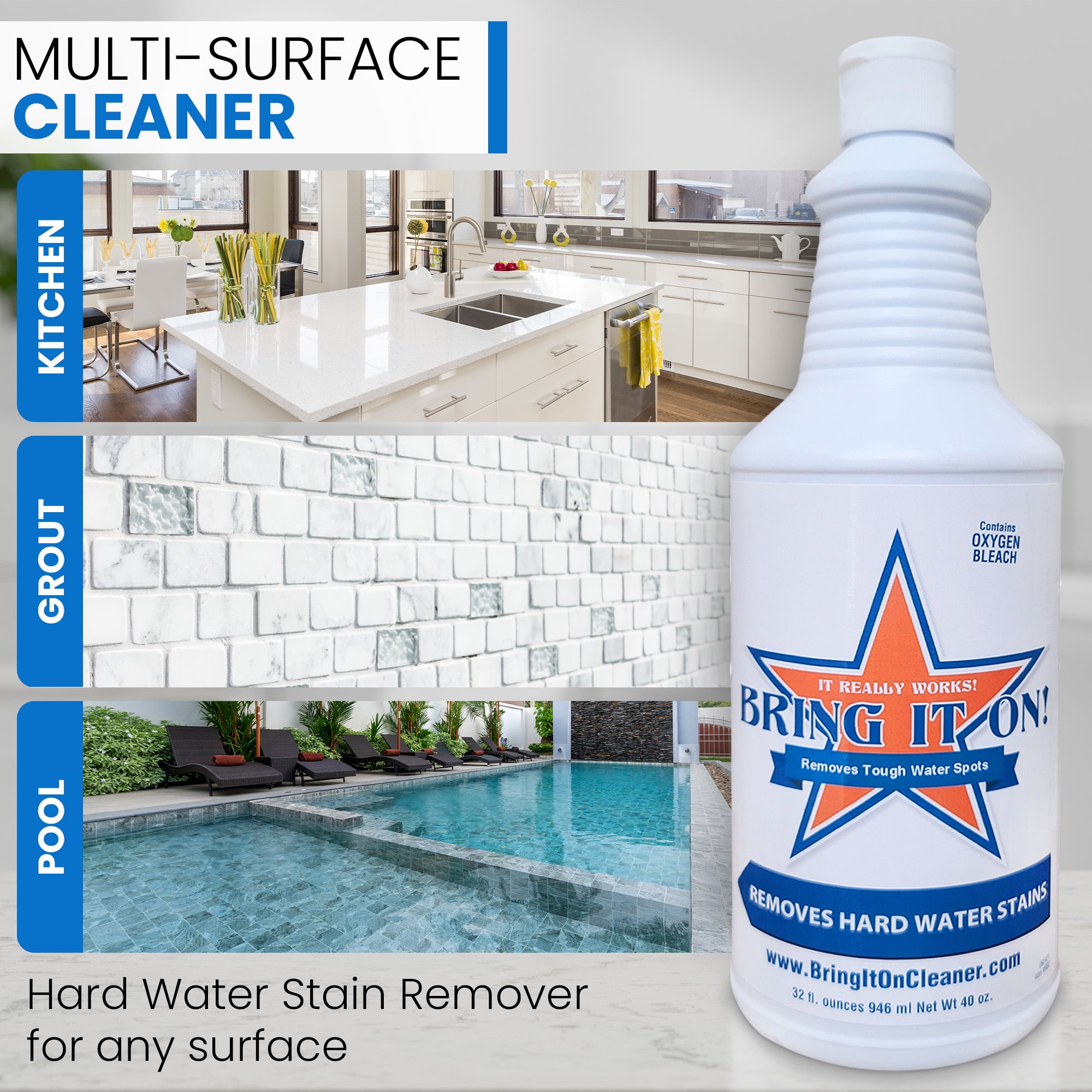 Bring It On Cleaner: Shower Door Hard Water Spot Stain Remover with OXYGEN  BLEACH. Safely Clean Shower Door Glass, Tiles, Taps, Grout and Fiberglass