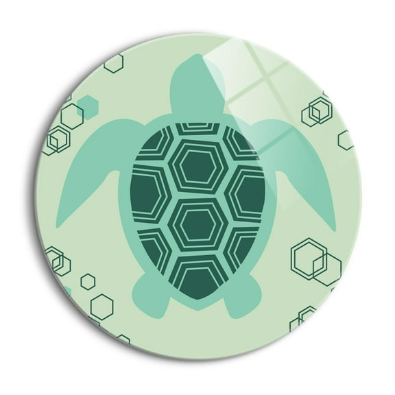 Turtle Aqua Geometric 24 inch Glass Round Wall Hanging Sign
