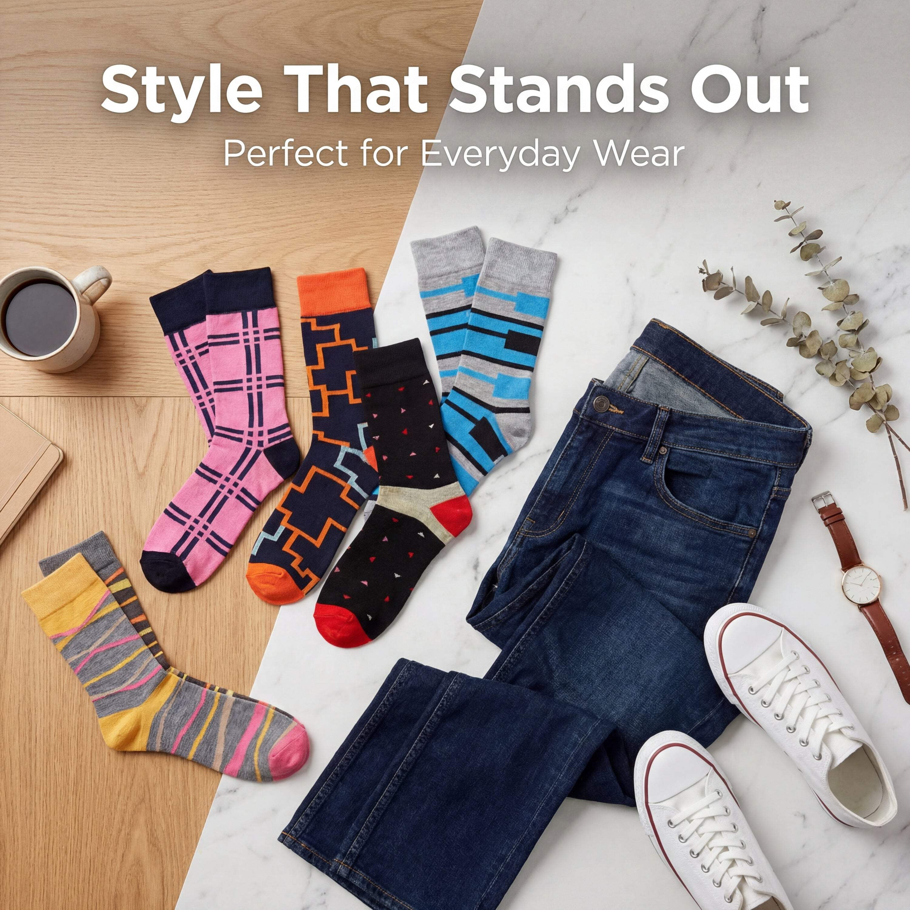 JAMES FIALLO Mens Gift-Ready Novelty Crew Socks – Colorful Multipack with Trendy Designs (12 Pairs)