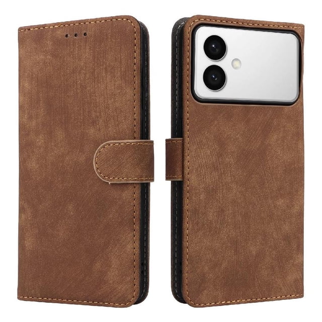 Phone Wallet Case for Samsung Galaxy S26 Edge with Stand - Leather Folio Cover & Card Slots Brown