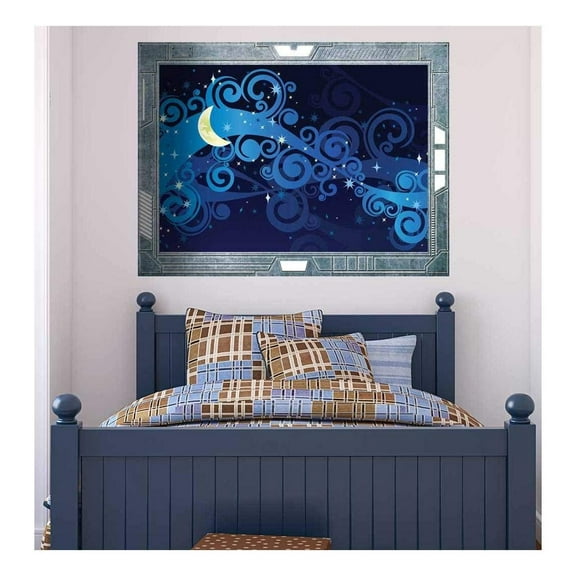 wall26 - Science Fiction ViewPort - Decal - an Illustrated View of The Moon and Stars - Wall Mural, Removable Sticker, Home Decor - 24x32 inches