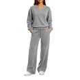 thumbnail image 3 of Women Hoodies Dqueduo Women's Casual Loose V-Neck Long Sleeve Pullover Top And High Waist Wide Leg Pants Tracksuit Set, Sizes S-XXL, 3 of 9
