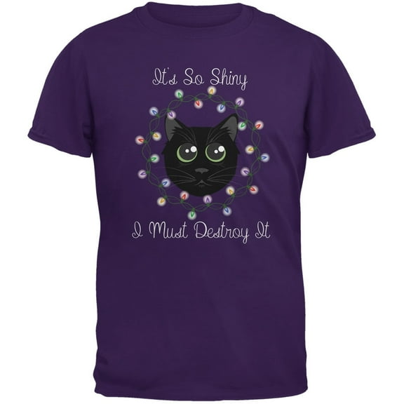 Christmas Lights Its So Shiny Cat Purple Adult T-Shirt