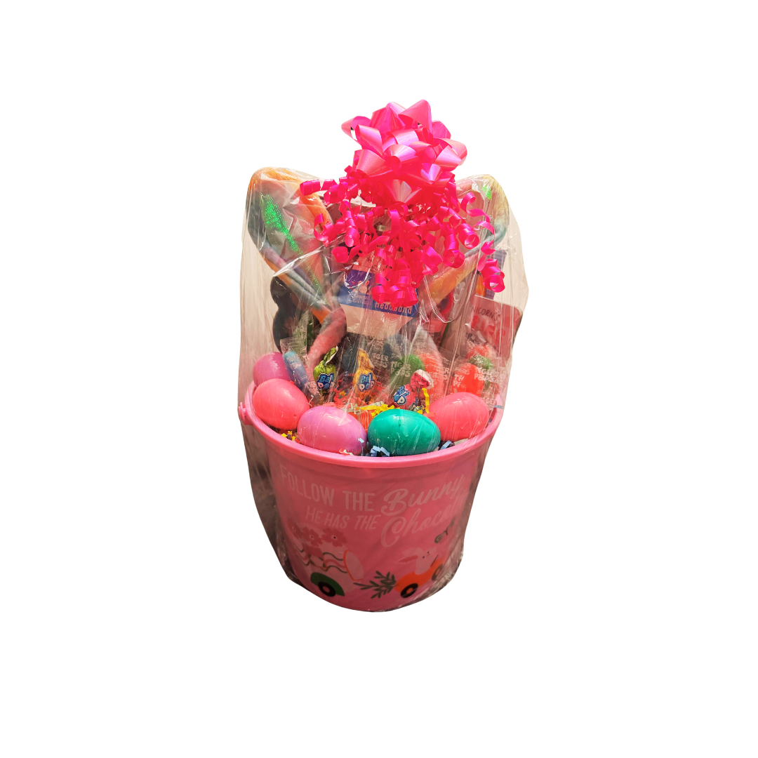 Pink Easter Basket Prefilled Custom 44 Pieces, Candy Treats Toys Activity Books, All Youth