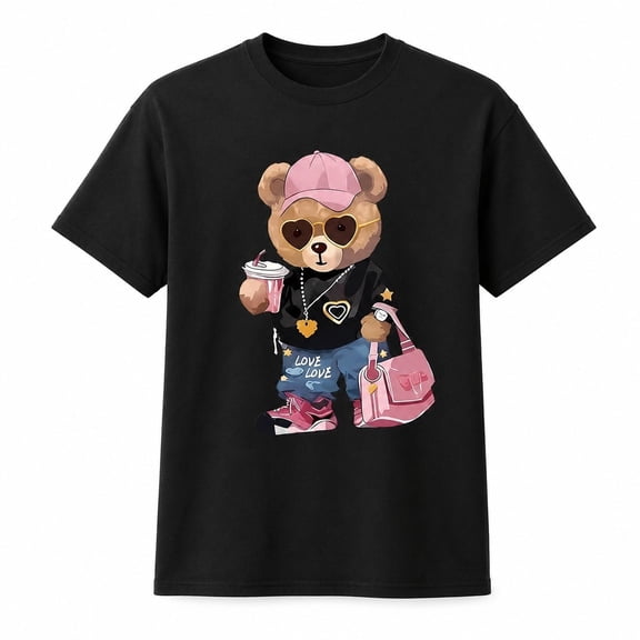 Women's Bear Graphic T-Shirt, Casual Short Sleeve Crew Neck Tee