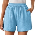 thumbnail image 3 of Women's Casual Solid Color Soft Fabric Shorts, Elastic Waist Pull On Shorts With Side Pockets, Daily Summer Essential Comfort Fit, For Walks Errands Relaxed Weekend Wear | CSEONE,Light Blue XL, 3 of 8