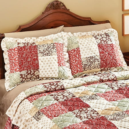 Collections Etc Worthington Patchwork Quilted Ruffled Pillow Sham