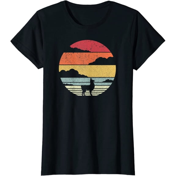 Women Llama Shirt Retro Style Alpaca Short Sleeve T-Shirt