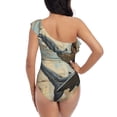 thumbnail image 5 of Pofeuu Wood Grain Shark Print Women's One Piece Swimsuits One Shoulder Swimwear Asymmetric Ruffle Monokinis Bathing Suits-Large, 5 of 6