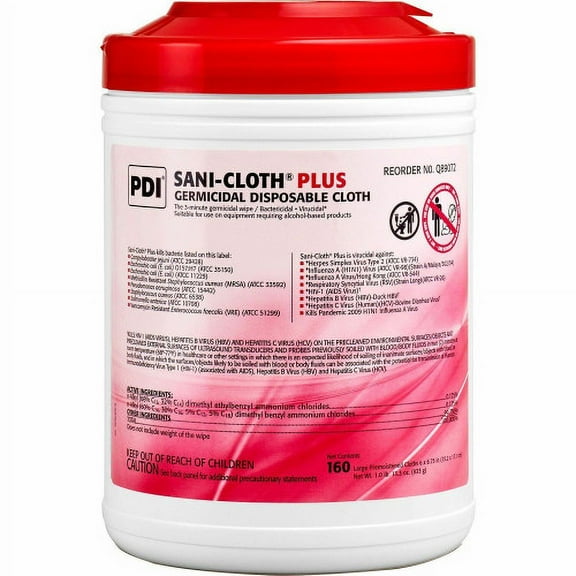 PDI Sani-Cloth Plus Germicidal Disposable Cloth - Wipe - 6" Width x 6.75" Length - 160 / Canister - 12 / Carton - White