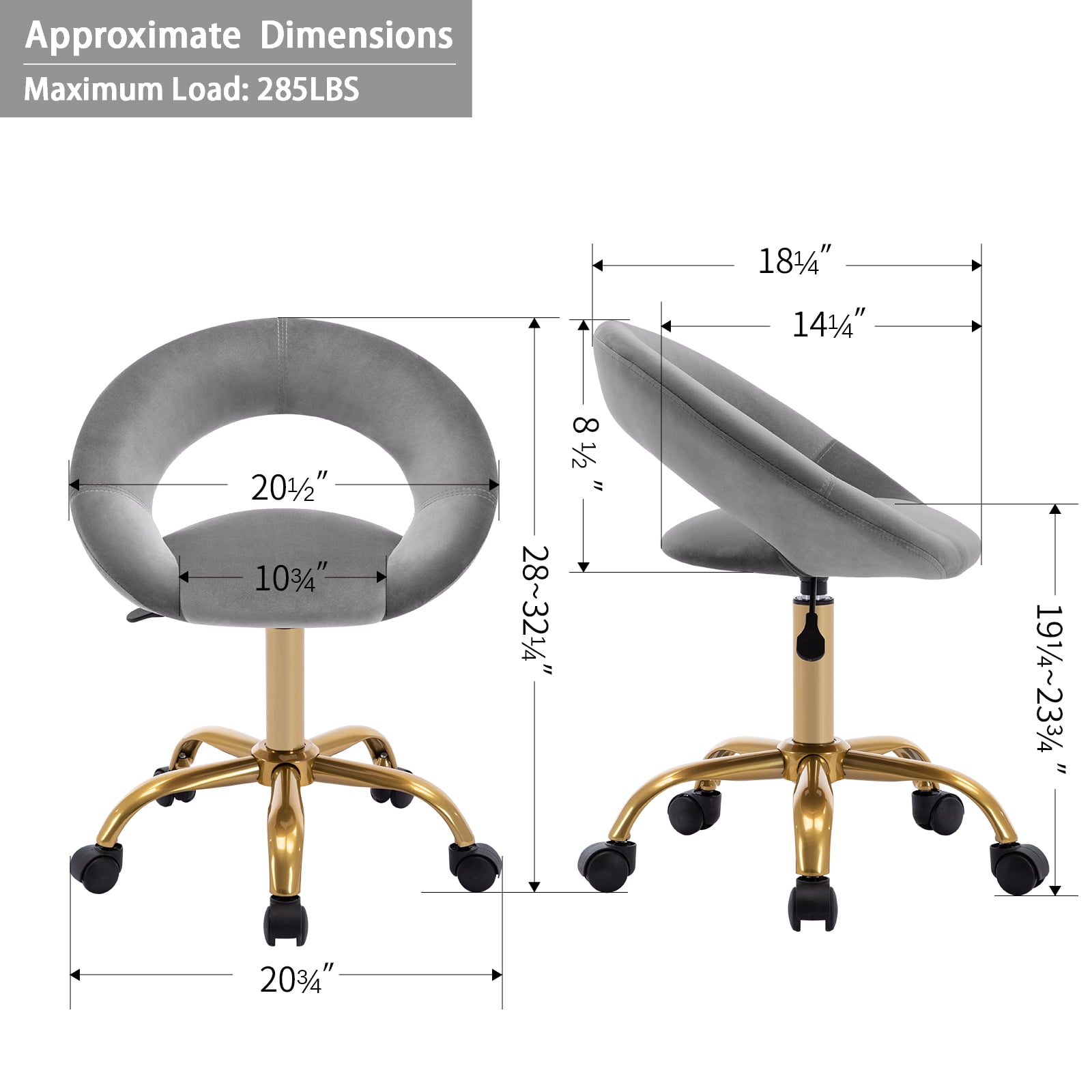 Duhome Faux Leather Home Office Chair Work Rolling Stool Adjustable Swivel Desk Chair on Wheels Modern Salon Stool, Gray